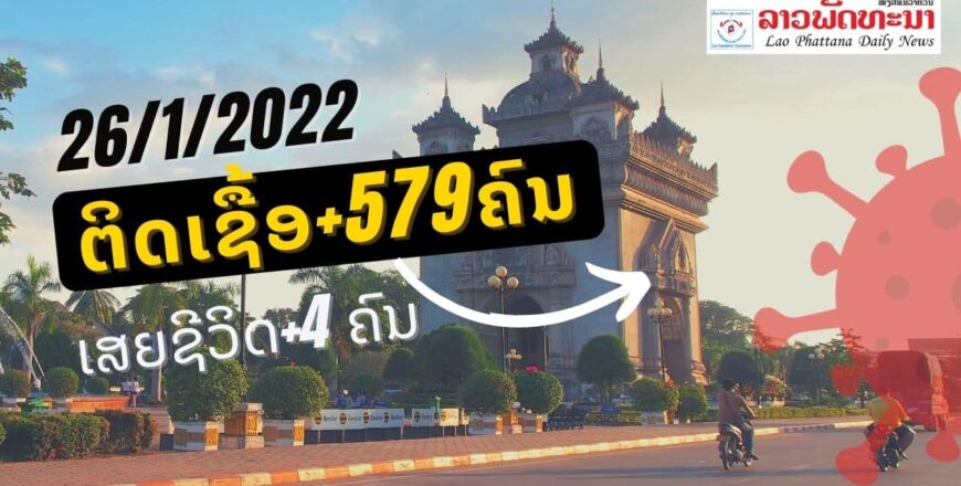 ວັນທີ 26 ມັງກອນ 2022 ສປປ ລາວ ພົບຜູ້ຕິດເຊື້ອໂຄວິດ 19 ເພີ່ມ +579 ຄົນ ແລະ ເສຍຊີວິດໃໝ່ +4 ຄົນ ວັນທີ 26 ມັງກອນ 2022 ສປປ ລາວ ພົບຜູ້ຕິດເຊື້ອໂຄວິດ 19 ເພີ່ມ +579 ຄົນ ແລະ ເສຍຊີວິດໃໝ່ +4 ຄົນ