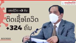 ວັນທີ 8 ກຸມພາ 2022 ສປປ ລາວ ມີຜູ້ຕິດເຊື້ອໂຄວິດ19 ເພີ່ມ +324 ຄົນ ແລະ ເສຍຊີວິດ ເພີ່ມ +3 ຄົນ