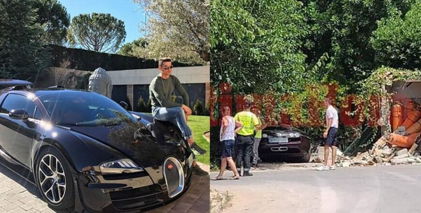 Bugatti Veyron ລາຄາກວ່າ 30 ຕື້ກີບ ຂອງ ໂຣນັລໂດ້ ຖືກທີມງານສ່ວນຕົວ ຂັບຕຳກຳແພງຈົນເພເສຍຫາຍທີ່ສະເປນ