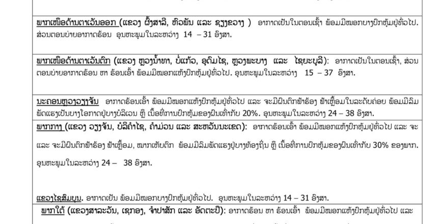 ມື້ນີ້!! ວັນທີ 26 ມີນາ 2023 ອາກາດຈະຮ້ອນ ຫາ ຮ້ອນເອົ້າຕື່ມອີກ ແລະ ຈະມີຝົນຕົກ ຟ້າຮ້ອງຟ້າເຫລື້ອມໝາກເຫັບຕົກ ຢູ່ບາງທ້ອງຖິ່ນ