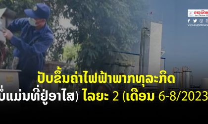 ໂຄງສ້າງລາຄາໄຟຟ້າໃໝ່ ໃນ 8 ປະເພດ ບໍ່ແມ່ນທີ່ຢູ່ອາໄສ