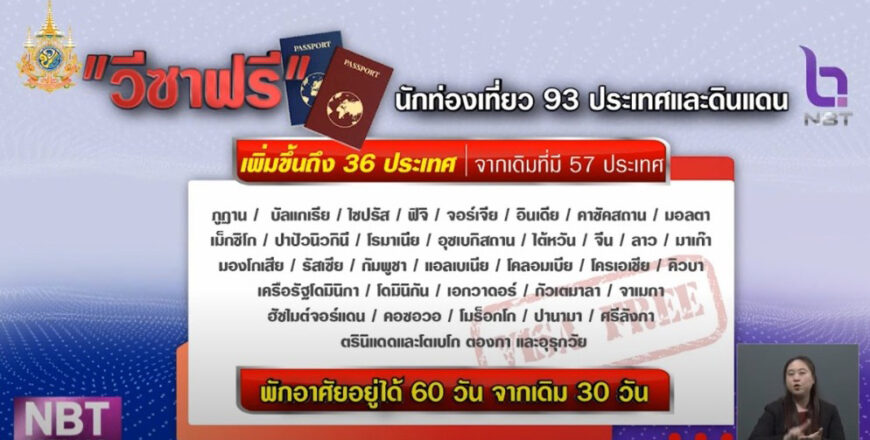 ສປປ ລາວ ໄດ້ຮັບສິດຟຣີວີຊ່າພັກອາໄສຢູ່ໄທໄດ້ຍາວບໍ່ເກີນ 60 ມື້ (ປົກກະຕິບໍ່ເກີນ 30 ມື້) ເລີ່ມເດືອນມິຖຸນາ 2024
